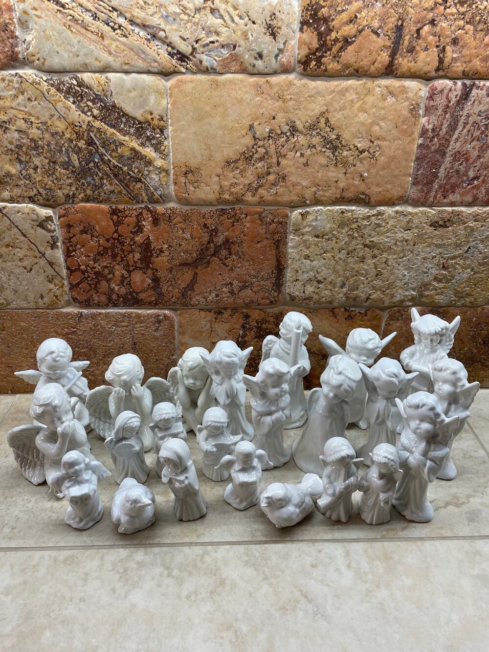 Figurines White Porcelain 23 Lot Angels Birds Crystal Signed Holiday Guardian